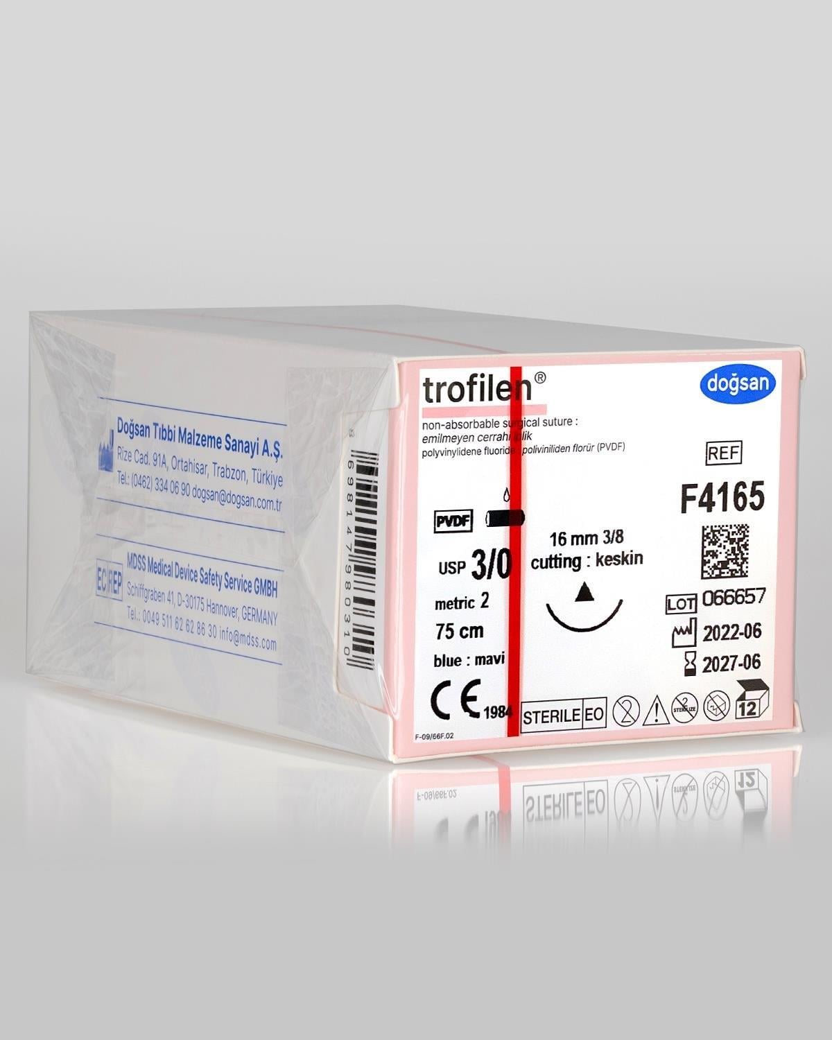 Trofilen 3/0 16 3/8 Keskin (▼) 75cm PVDF Emilemeyen Sütür 12 Ad./Pkt - Doğsan